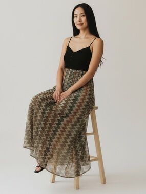 Coco Avante Maxi  Spaghetti Straps Aztec Dress, Size Small